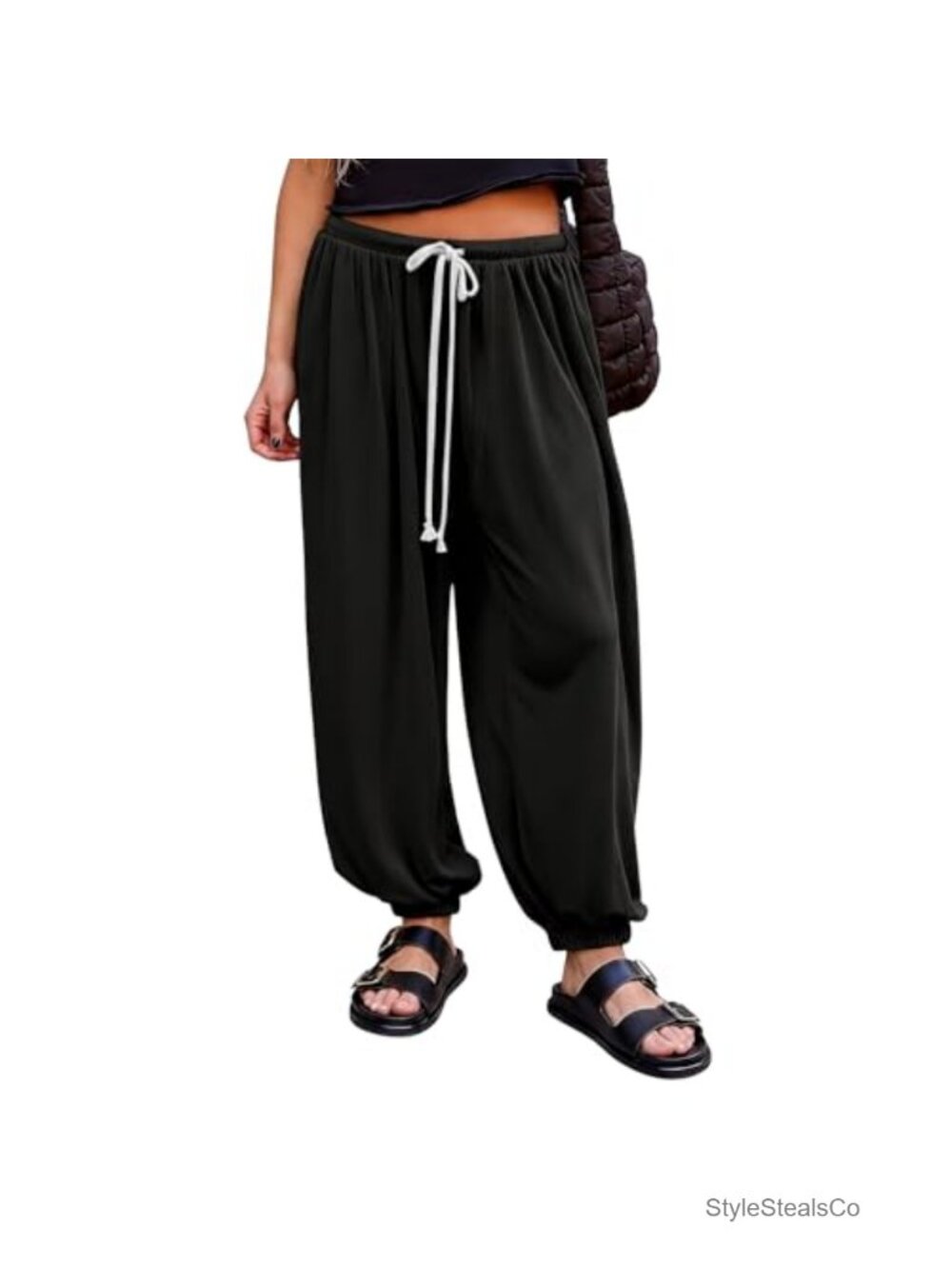 Baggy Harem Pants Wide Leg Cotton Polyester Pleated Drawstring